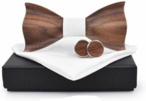 طقم علاقات القوس الخشبية الأنيقة للرجال البالغين - Walnut Bowties Wood - ملحق للأزياء لحفل الزفاف والحفلة والتخرج وعيد الميلاد in Kuwait