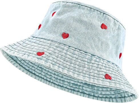 Denim Heart Bucket Hats, Packable Beach Jean Hat Cotton Summer Lightweight Wide Brim Cap, Outdoor Fishermen Hat in Kuwait