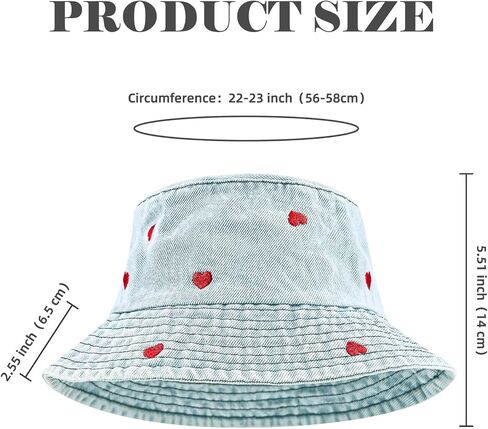 Denim Heart Bucket Hats, Packable Beach Jean Hat Cotton Summer Lightweight Wide Brim Cap, Outdoor Fishermen Hat in Kuwait