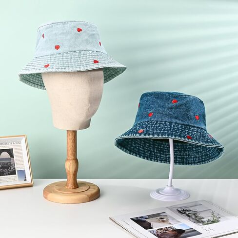 Denim Heart Bucket Hats, Packable Beach Jean Hat Cotton Summer Lightweight Wide Brim Cap, Outdoor Fishermen Hat in Kuwait