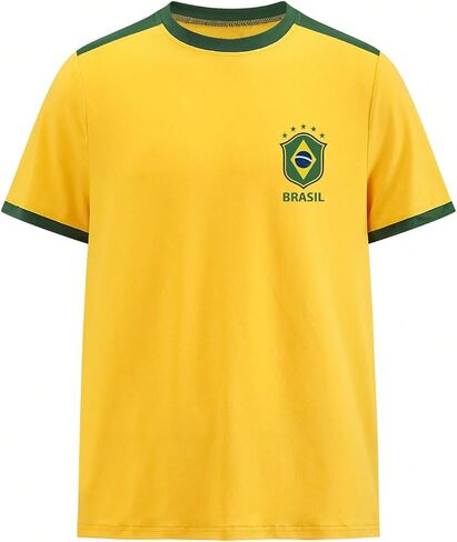 WDIRARA Men's Brazil Soccer Jersey Crew Neck Graphic T Shirt Short Sleeve Ringer Tee in Saudi Arabia