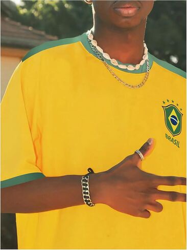 WDIRARA Men's Brazil Soccer Jersey Crew Neck Graphic T Shirt Short Sleeve Ringer Tee in Saudi Arabia