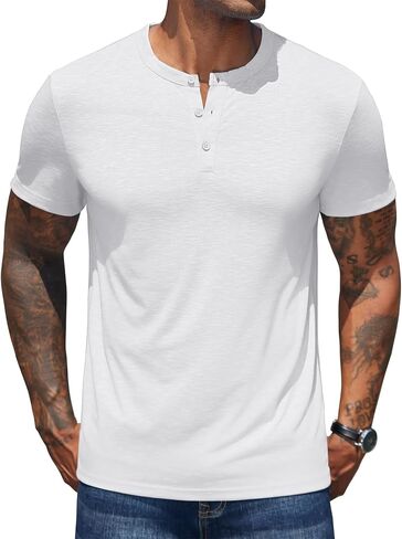 COOFANDY Men's Henley Shirts Short Sleeve Casual Basic Henley Tee Summer Button Lightweight Stretch T Shirts in Saudi Arabia