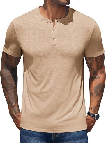 COOFANDY Men's Henley Shirts Short Sleeve Casual Basic Henley Tee Summer Button Lightweight Stretch T Shirts in Kuwait