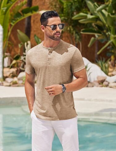 COOFANDY Men's Henley Shirts Short Sleeve Casual Basic Henley Tee Summer Button Lightweight Stretch T Shirts in Kuwait