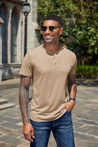 COOFANDY Men's Henley Shirts Short Sleeve Casual Basic Henley Tee Summer Button Lightweight Stretch T Shirts in Kuwait