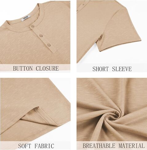 COOFANDY Men's Henley Shirts Short Sleeve Casual Basic Henley Tee Summer Button Lightweight Stretch T Shirts in Kuwait