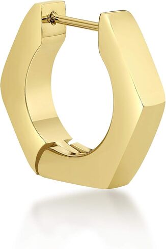 Stainless Steel Hexagon Single Hoop Earring with Yellow Gold or Black Ion Plating 4 mm Wide Hinged Hoop by Metro Jewelry in Saudi Arabia