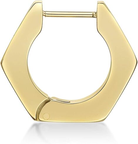 Stainless Steel Hexagon Single Hoop Earring with Yellow Gold or Black Ion Plating 4 mm Wide Hinged Hoop by Metro Jewelry in Saudi Arabia