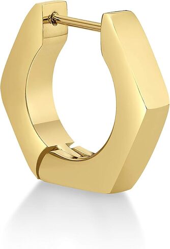 Stainless Steel Hexagon Single Hoop Earring with Yellow Gold or Black Ion Plating 4 mm Wide Hinged Hoop by Metro Jewelry in Saudi Arabia