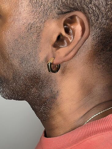Stainless Steel Hexagon Single Hoop Earring with Yellow Gold or Black Ion Plating 4 mm Wide Hinged Hoop by Metro Jewelry in Saudi Arabia
