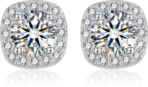 Moissanite Earrings Stud for Women, 925 Sterling Silver 0.5-2 Carat Lab Created Diamond Earring 5mm- 6.5mm Real Moissanite Studs Square Earring for Men Jewelry Gifts for Women in Saudi Arabia