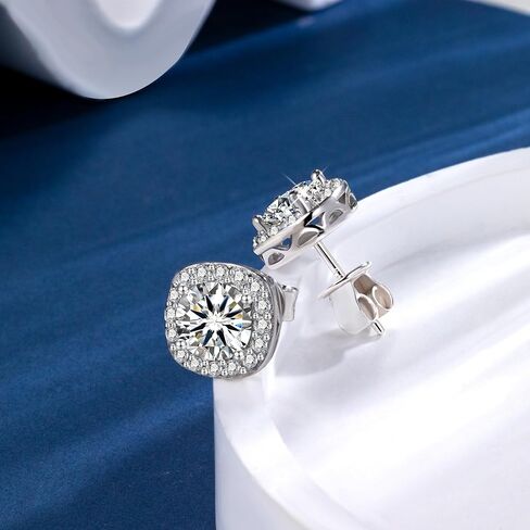 Moissanite Earrings Stud for Women, 925 Sterling Silver 0.5-2 Carat Lab Created Diamond Earring 5mm- 6.5mm Real Moissanite Studs Square Earring for Men Jewelry Gifts for Women in Saudi Arabia