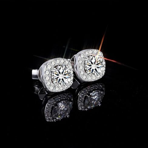 Moissanite Earrings Stud for Women, 925 Sterling Silver 0.5-2 Carat Lab Created Diamond Earring 5mm- 6.5mm Real Moissanite Studs Square Earring for Men Jewelry Gifts for Women in Saudi Arabia