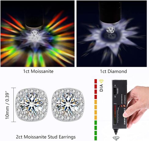 Moissanite Earrings Stud for Women, 925 Sterling Silver 0.5-2 Carat Lab Created Diamond Earring 5mm- 6.5mm Real Moissanite Studs Square Earring for Men Jewelry Gifts for Women in Saudi Arabia