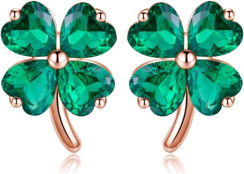 Reffeer Solid 925 Sterling Silver CZ Leaf Stud Earrings Clover for Women Teens Shamrock Earrings Studs Leaf Clover in Saudi Arabia