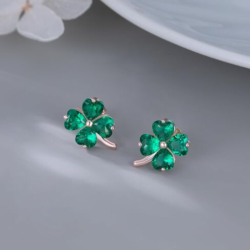 Reffeer Solid 925 Sterling Silver CZ Leaf Stud Earrings Clover for Women Teens Shamrock Earrings Studs Leaf Clover in Saudi Arabia