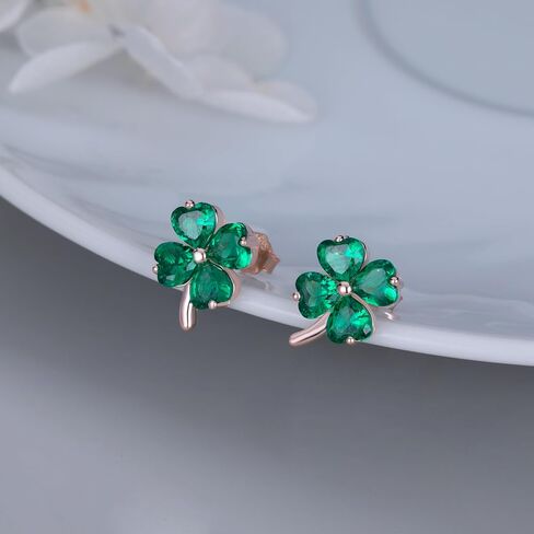 Reffeer Solid 925 Sterling Silver CZ Leaf Stud Earrings Clover for Women Teens Shamrock Earrings Studs Leaf Clover in Saudi Arabia