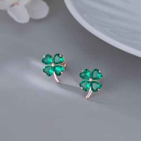 Reffeer Solid 925 Sterling Silver CZ Leaf Stud Earrings Clover for Women Teens Shamrock Earrings Studs Leaf Clover in Saudi Arabia