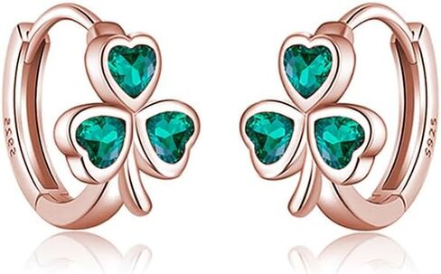 Sluynz 925 Sterling Silver Cz Love Clover Hoop أقراط للنساء Teen Girls Green Shamrock Huggie أقراط للصيف in Saudi Arabia