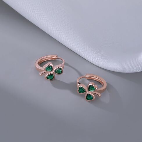 Sluynz 925 Sterling Silver Cz Love Clover Hoop أقراط للنساء Teen Girls Green Shamrock Huggie أقراط للصيف in Saudi Arabia