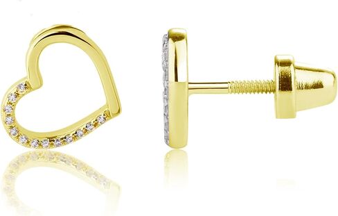 Cherished Moments Children's Sterling Silver or 14k Gold Plated Floating Heart Screw Back Earrings with Pink or Clear CZ's for Babies, Little Girls, Kids and Toddlers in Saudi Arabia