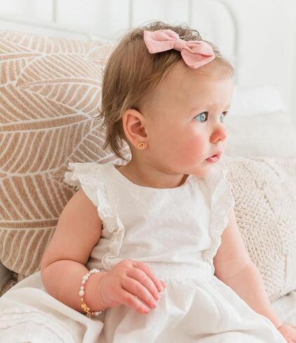 Cherished Moments Children's Sterling Silver or 14k Gold Plated Floating Heart Screw Back Earrings with Pink or Clear CZ's for Babies, Little Girls, Kids and Toddlers in Saudi Arabia