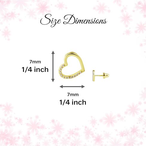 Cherished Moments Children's Sterling Silver or 14k Gold Plated Floating Heart Screw Back Earrings with Pink or Clear CZ's for Babies, Little Girls, Kids and Toddlers in Saudi Arabia