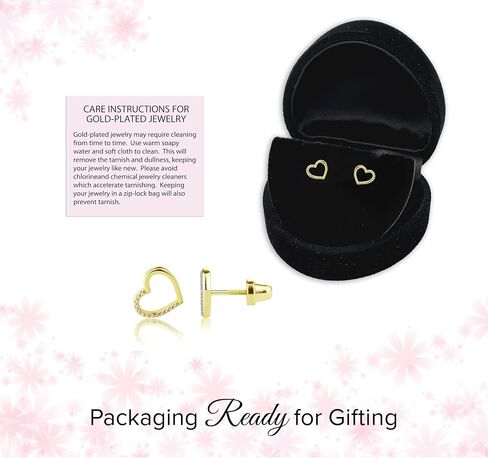 Cherished Moments Children's Sterling Silver or 14k Gold Plated Floating Heart Screw Back Earrings with Pink or Clear CZ's for Babies, Little Girls, Kids and Toddlers in Saudi Arabia