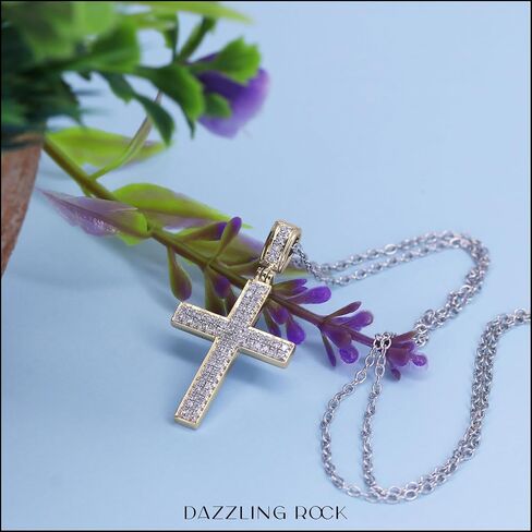 Dazzlingrock Collection 0.18 Cttw Round White Diamond Micro-Pave Cross Slider Unisex Pendant Necklace in 10K Solid Gold in Saudi Arabia