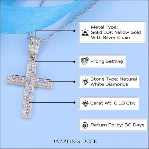 Dazzlingrock Collection 0.18 Cttw Round White Diamond Micro-Pave Cross Slider Unisex Pendant Necklace in 10K Solid Gold in Saudi Arabia