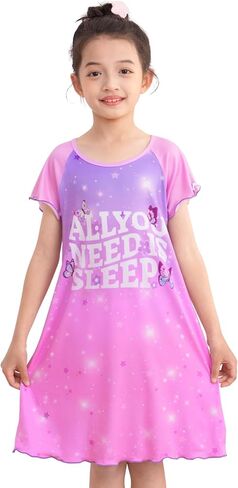 MHJY Girls Nightgown, Summer Kids Pjs, Casual Sleep Dress Toddler Nightgowns for girls 3-10 Years in Kuwait