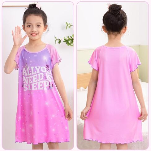 MHJY Girls Nightgown, Summer Kids Pjs, Casual Sleep Dress Toddler Nightgowns for girls 3-10 Years in Kuwait