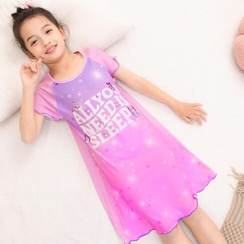 MHJY Girls Nightgown, Summer Kids Pjs, Casual Sleep Dress Toddler Nightgowns for girls 3-10 Years in Kuwait