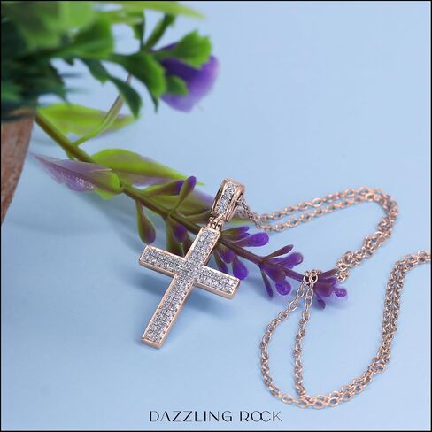Dazzlingrock Collection 0.18 Cttw Round White Diamond Micro-Pave Cross Slider Unisex Pendant Necklace in 10K Solid Gold in Saudi Arabia