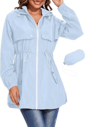 Avoogue Women Waterproof Hiking Raincoat Outdoor Lined Rain Jacket Lightweight Hooded Jackets Trench Coats in Saudi Arabia