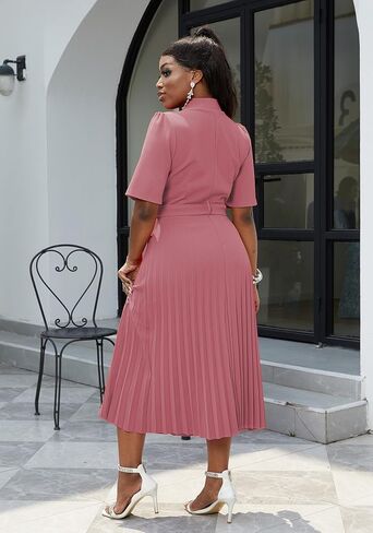 HuiSiFang Women's Elegant Pleated Dress Dressy Short Sleeve Elegant Formal A Line Dresses with Belt in Saudi Arabia