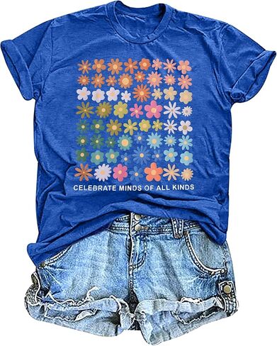 Celebrate Minds of All Kinds Shirt Women Autism Awareness T Shirt Mental Health Inspirational Short Sleeve Tee Tops in Saudi Arabia