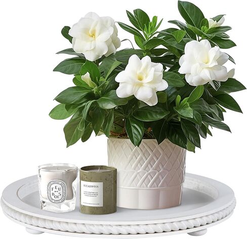 Urban Deco Decorative Trays for Home Decor, White Stripes Perfume Tray, Oval Wooden Trays for Coffee Table and Tea Tray for Living Room, Kitchen, Farmhouse Decor (1-Pk) in Kuwait