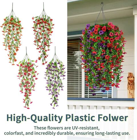 4 Pack Black Artificial Hanging Flowers Silk Daisy Faux Halloween Plants for Outdoor and Indoor Fall Decor UV Resistant Real Long Trailing Vines for Front Door Porch Planter Urn(Basket Not Included) in Saudi Arabia