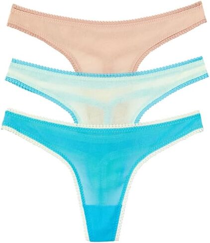 OnGossamer Women's Mesh Hip 3 Pack Thong Panties - Champagne, Medium/Large in Saudi Arabia