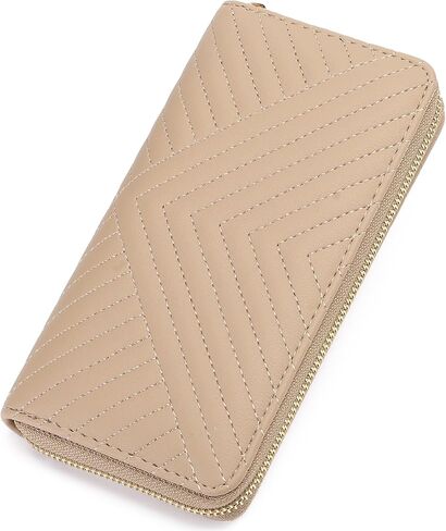 GAEKEAO Wallet for Women Embroidered Wallets Clutch RFID Blocking Leather Large Capacity Credit Card Holder Ladies Purses with Zipper Coins Pocket Khaki in Kuwait
