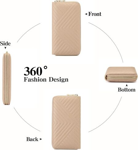 GAEKEAO Wallet for Women Embroidered Wallets Clutch RFID Blocking Leather Large Capacity Credit Card Holder Ladies Purses with Zipper Coins Pocket Khaki in Kuwait