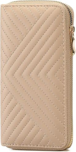 GAEKEAO Wallet for Women Embroidered Wallets Clutch RFID Blocking Leather Large Capacity Credit Card Holder Ladies Purses with Zipper Coins Pocket Khaki in Kuwait