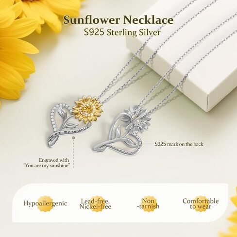 Mothers Day and Valentines Day Gifts for Wife, 18K Gold Plated Sunflower Necklace for Women Anniversary Gifts, You Are My Sunshine Pendant Birthday Gifts for Girlfriend Grandma Mom Daughter in Saudi Arabia