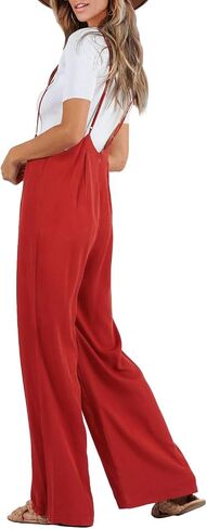FSHAOES Womens Suspender Overalls High Waist Loose Sleeveless Wide Leg Jumpsuit Spaghetti Strap Baggy Long Romper in Saudi Arabia