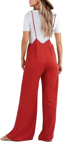 FSHAOES Womens Suspender Overalls High Waist Loose Sleeveless Wide Leg Jumpsuit Spaghetti Strap Baggy Long Romper in Saudi Arabia