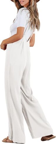 FSHAOES Womens Suspender Overalls High Waist Loose Sleeveless Wide Leg Jumpsuit Spaghetti Strap Baggy Long Romper in Saudi Arabia