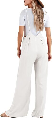 FSHAOES Womens Suspender Overalls High Waist Loose Sleeveless Wide Leg Jumpsuit Spaghetti Strap Baggy Long Romper in Saudi Arabia