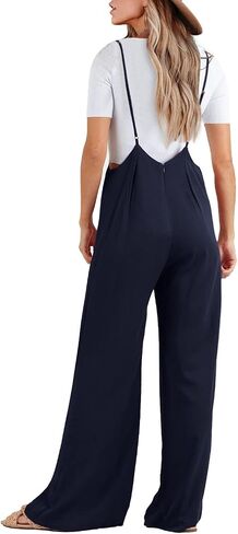 FSHAOES Womens Suspender Overalls High Waist Loose Sleeveless Wide Leg Jumpsuit Spaghetti Strap Baggy Long Romper in Saudi Arabia